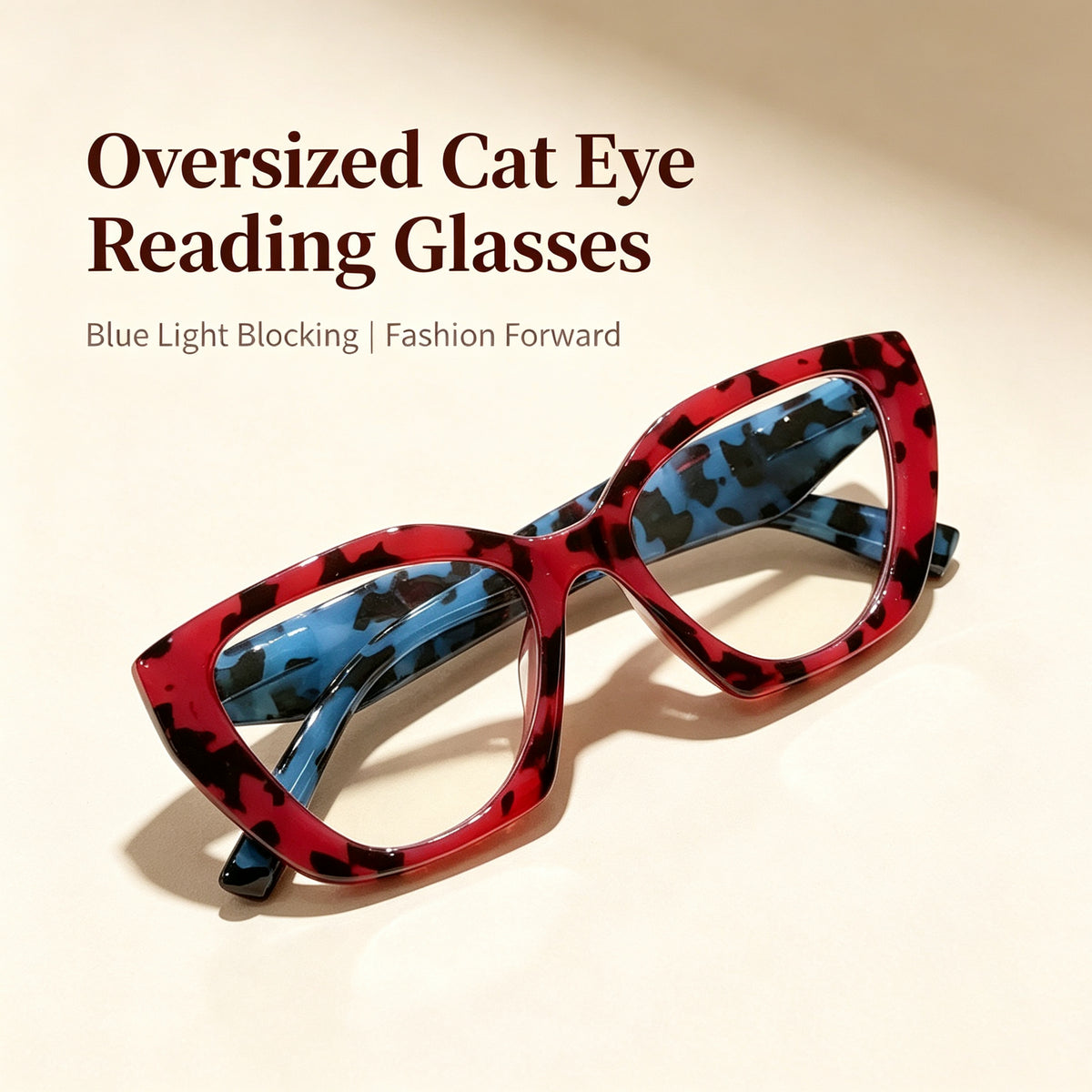 Oversized Cat-Eye Blue Light Blocking Reading Glasses – Crimson Tortoiseshell Frame