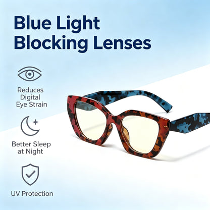 Oversized Cat-Eye Blue Light Blocking Reading Glasses – Crimson Tortoiseshell Frame