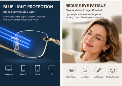 Ultra-Light Rimless Blue Light Reading Glasses | Anti-Fatigue