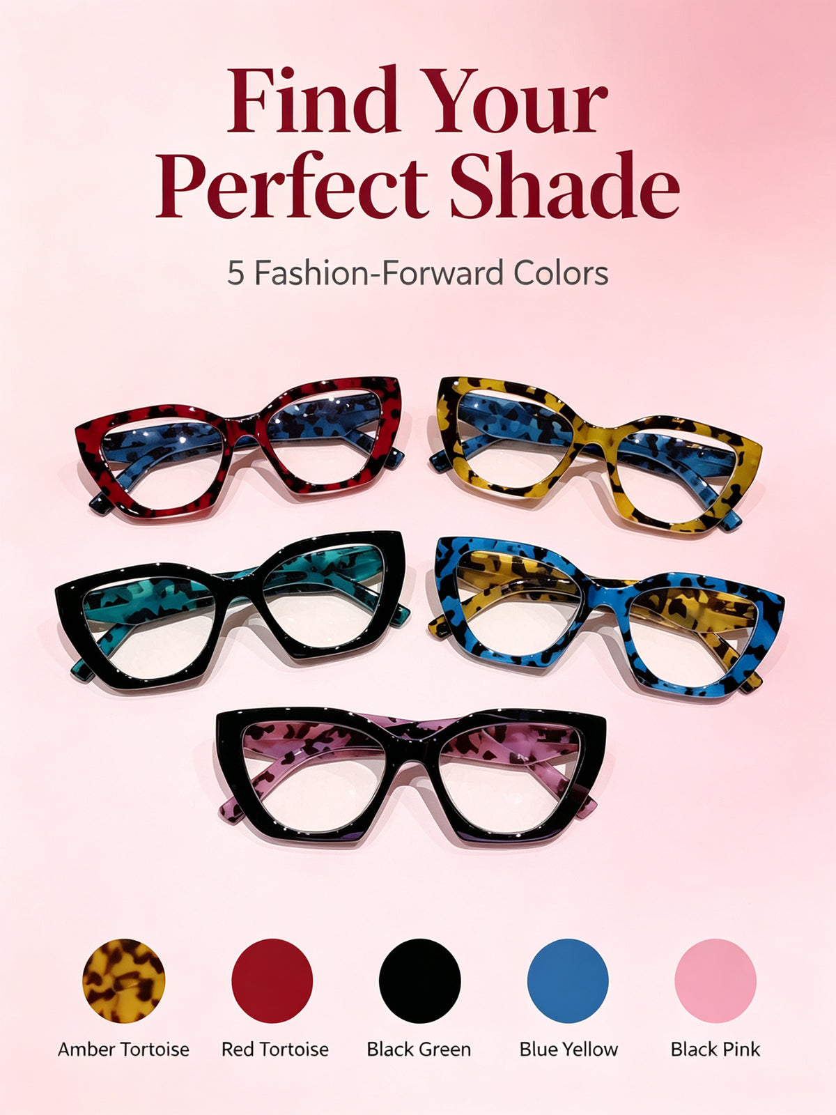 Oversized Cat-Eye Blue Light Blocking Reading Glasses – Crimson Tortoiseshell Frame