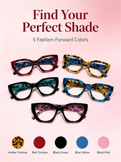 Oversized Cat-Eye Blue Light Blocking Reading Glasses – Crimson Tortoiseshell Frame